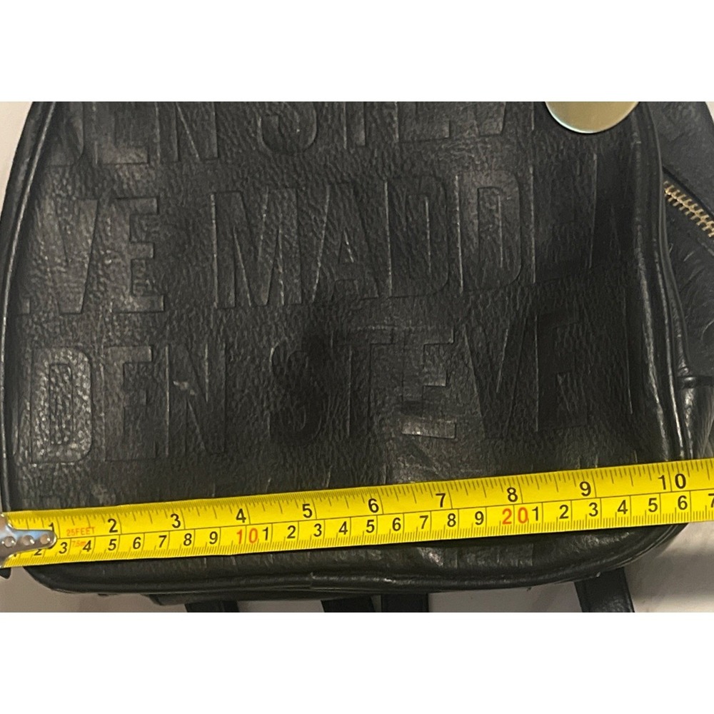 Steve Madden Small Backpack Embossed Logo Black & Gold Faux Leather Womens Bag - Picture 14 of 16
